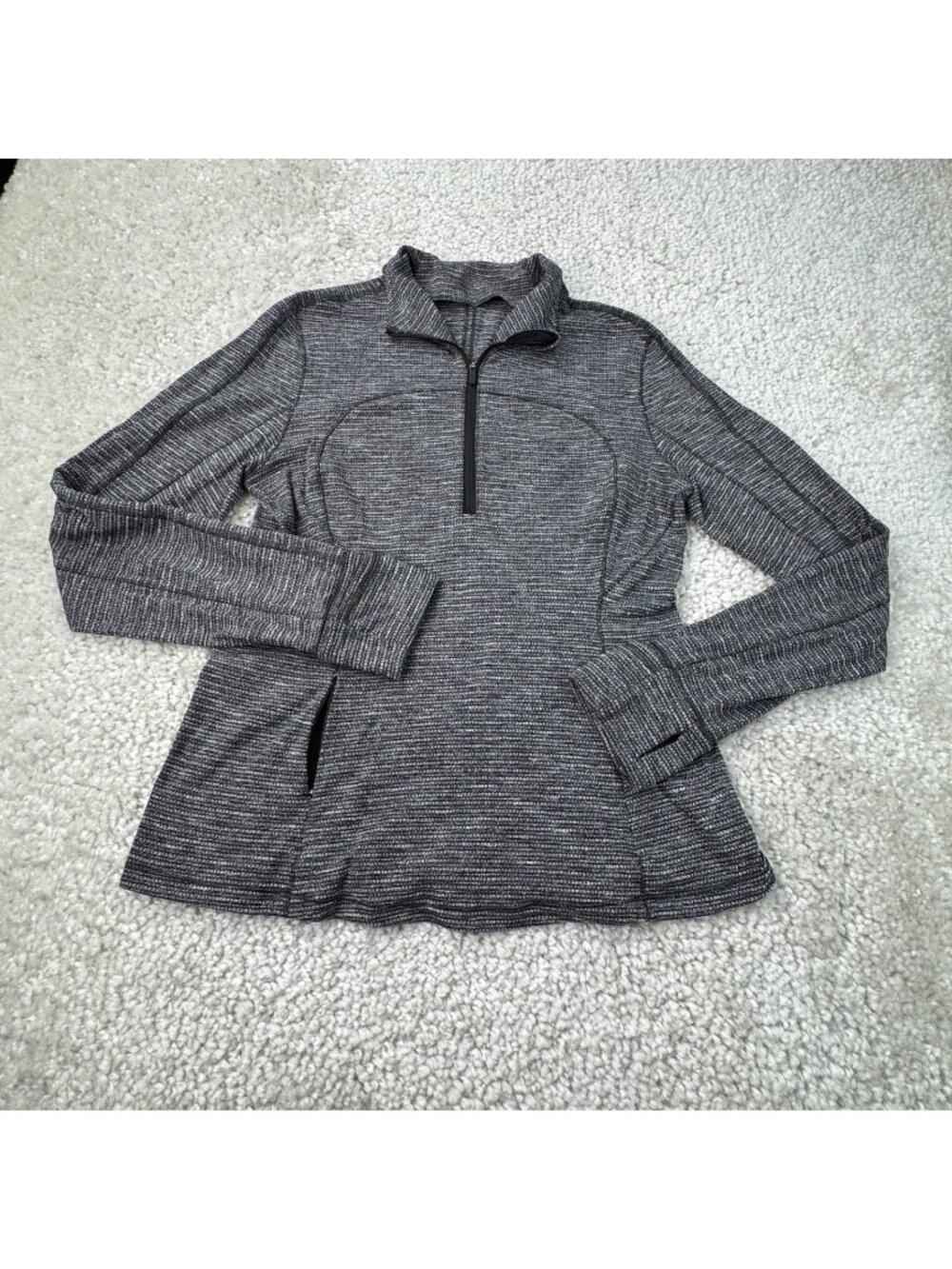 Lululemon Run Briskly 1/2 Zip Coco Pique Black White Slim Fit Womens 10